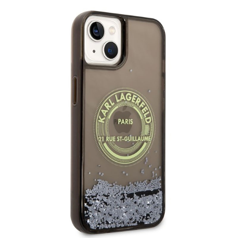 Coque iPhone 14 Plus Karl Lagerfeld Liquid Glitter Round RSG Logo Case noire — visuel 4