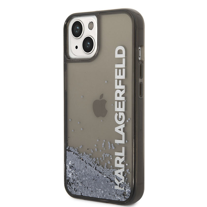 Coque iPhone 14 Plus Karl Lagerfeld Liquid Glitter Translucent Elongated Logo Case noire