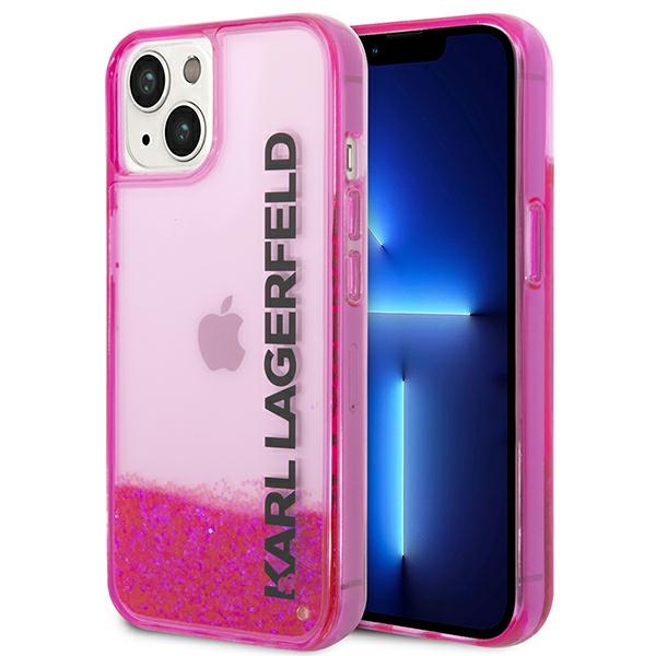 Coque iPhone 14 Plus Karl Lagerfeld Liquid Glitter Translucent Elongated Logo Case rose