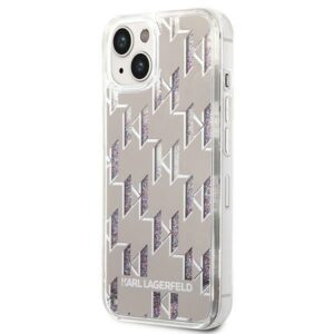 Coque iPhone 14 Plus Karl Lagerfeld Monogram Liquid Glitter argentée — visuel 2