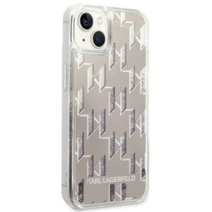Coque iPhone 14 Plus Karl Lagerfeld Monogram Liquid Glitter argentée — visuel 4
