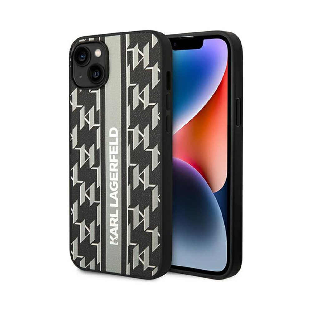 Coque iPhone 14 Plus Karl Lagerfeld Monogram Stripe grise