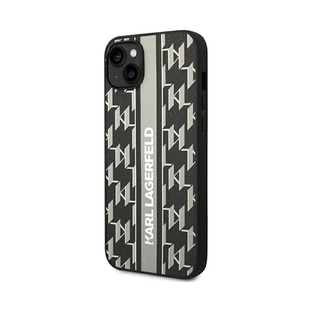 Coque iPhone 14 Plus Karl Lagerfeld Monogram Stripe grise — visuel 2