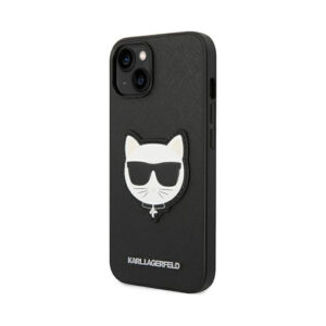 Coque iPhone 14 Plus Karl Lagerfeld Saffiano Choupette Head Patch Case noire — visuel 2