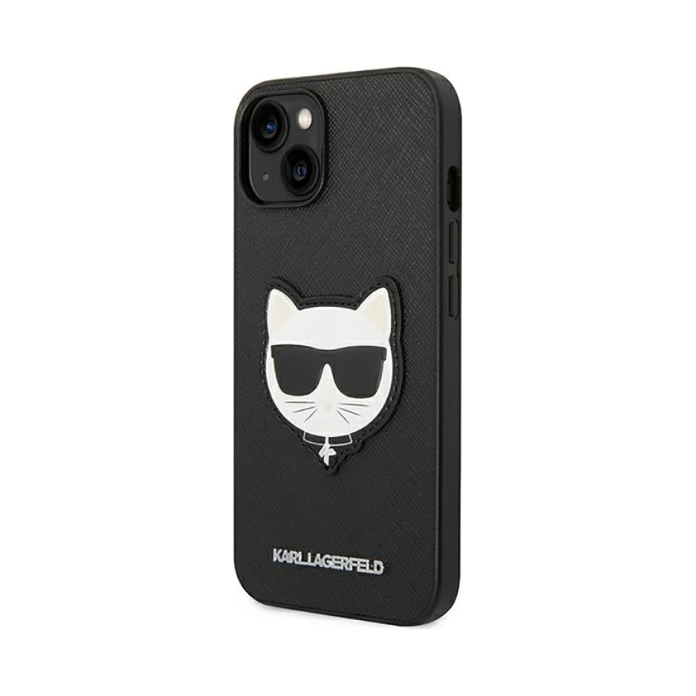 Coque iPhone 14 Plus Karl Lagerfeld Saffiano Choupette Head Patch Case noire — visuel 2
