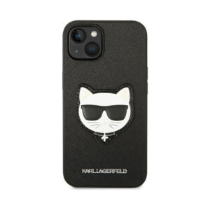Coque iPhone 14 Plus Karl Lagerfeld Saffiano Choupette Head Patch Case noire — visuel 3