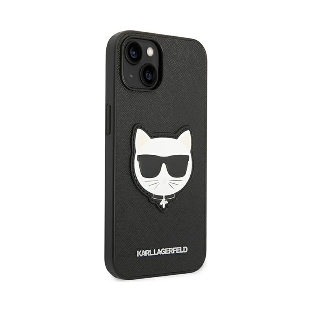 Coque iPhone 14 Plus Karl Lagerfeld Saffiano Choupette Head Patch Case noire — visuel 4