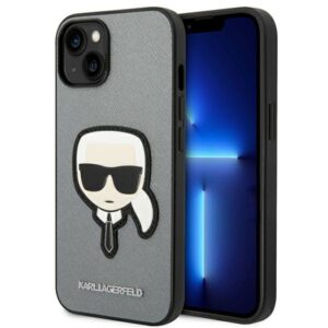 Coque iPhone 14 Plus Karl Lagerfeld Saffiano Karl Head Patch Case argentée