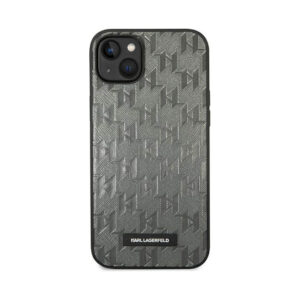 Coque iPhone 14 Plus Karl Lagerfeld Saffiano Mono Metal Logo grise — visuel 3