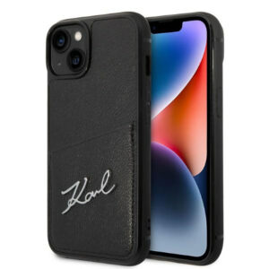 Coque iPhone 14 Plus Karl Lagerfeld Signature Logo Cardslot noire