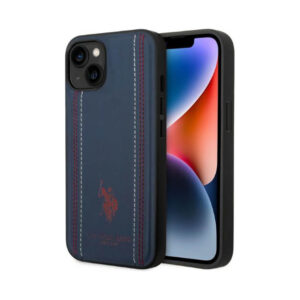 Coque iPhone 14 Plus US Polo Assn Leather Stitch bleu marine