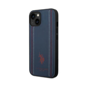 Coque iPhone 14 Plus US Polo Assn Leather Stitch bleu marine — visuel 2