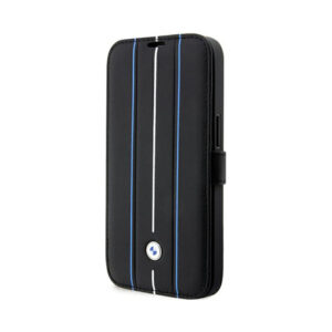 Coque iPhone 14 Pro BMW Booktype Leather Stamp Blue Lines noire