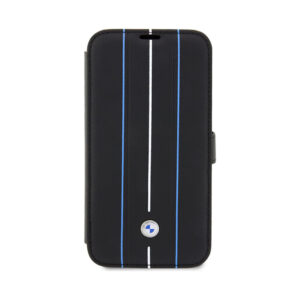 Coque iPhone 14 Pro BMW Booktype Leather Stamp Blue Lines noire — visuel 2