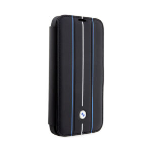 Coque iPhone 14 Pro BMW Booktype Leather Stamp Blue Lines noire — visuel 3
