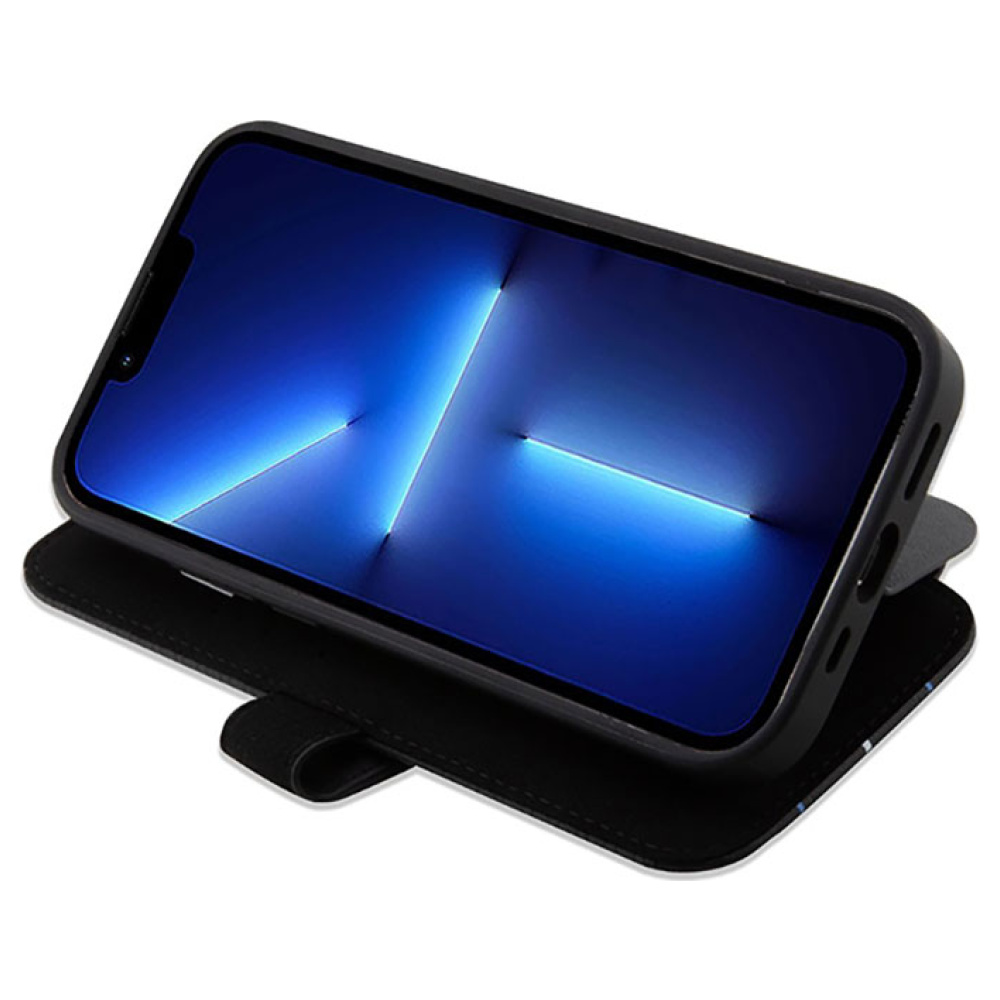 Coque iPhone 14 Pro BMW Booktype Leather Stamp Blue Lines noire — visuel 5