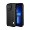 Coque iPhone 14 Pro BMW Leather Blue Dots noire