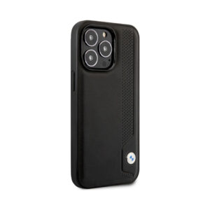 Coque iPhone 14 Pro BMW Leather Blue Dots noire — visuel 4