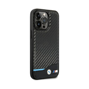 Coque iPhone 14 Pro BMW Leather Carbon Blue Line noire — visuel 4
