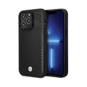 Coque iPhone 14 Pro BMW Leather Diamond Pattern noire