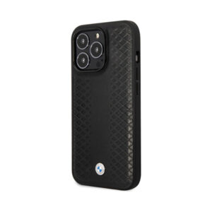 Coque iPhone 14 Pro BMW Leather Diamond Pattern noire — visuel 2
