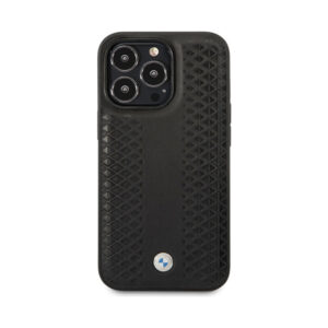 Coque iPhone 14 Pro BMW Leather Diamond Pattern noire — visuel 3