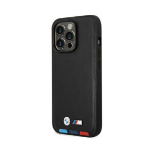 Coque iPhone 14 Pro BMW Leather Hot Stamp Tricolor MagSafe noire — visuel 2