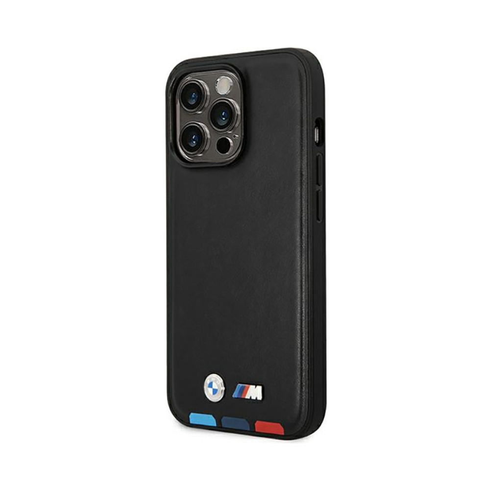 Coque iPhone 14 Pro BMW Leather Hot Stamp Tricolor MagSafe noire — visuel 2