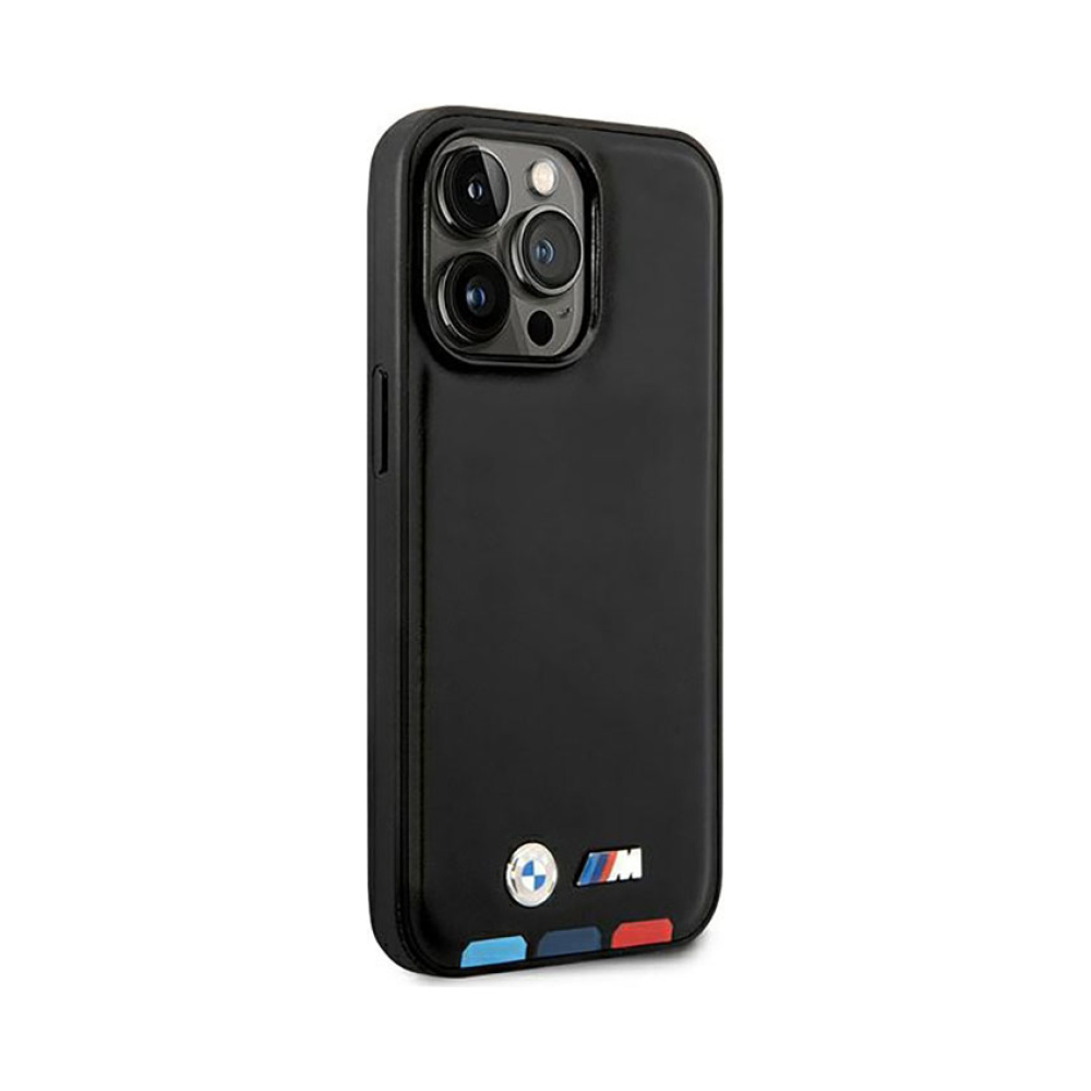 Coque iPhone 14 Pro BMW Leather Hot Stamp Tricolor MagSafe noire — visuel 4