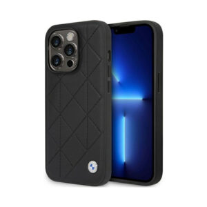 Coque iPhone 14 Pro BMW Leather Quilted noire