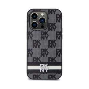 Coque iPhone 14 Pro DKNY Leather Checkered Mono Pattern & Printed Stripes noire — visuel 3