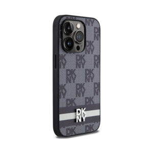 Coque iPhone 14 Pro DKNY Leather Checkered Mono Pattern & Printed Stripes noire — visuel 4