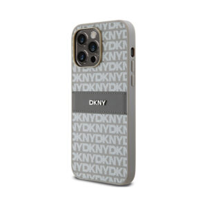 Coque iPhone 14 Pro DKNY Leather Mono Stripe & Metal Logo beige — visuel 2