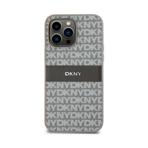 Coque iPhone 14 Pro DKNY Leather Mono Stripe & Metal Logo beige — visuel 3