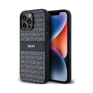 Coque iPhone 14 Pro DKNY Leather Mono Stripe & Metal Logo noire