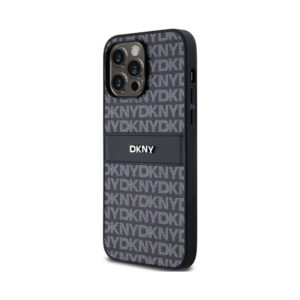 Coque iPhone 14 Pro DKNY Leather Mono Stripe & Metal Logo noire — visuel 2