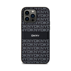 Coque iPhone 14 Pro DKNY Leather Mono Stripe & Metal Logo noire — visuel 3