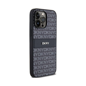 Coque iPhone 14 Pro DKNY Leather Mono Stripe & Metal Logo noire — visuel 4