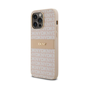 Coque iPhone 14 Pro DKNY Leather Mono Stripe & Metal Logo rose — visuel 2