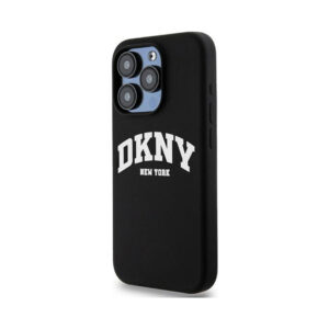 Coque iPhone 14 Pro DKNY Liquid Silicone White Printed Logo MagSafe noire — visuel 2