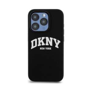 Coque iPhone 14 Pro DKNY Liquid Silicone White Printed Logo MagSafe noire — visuel 3