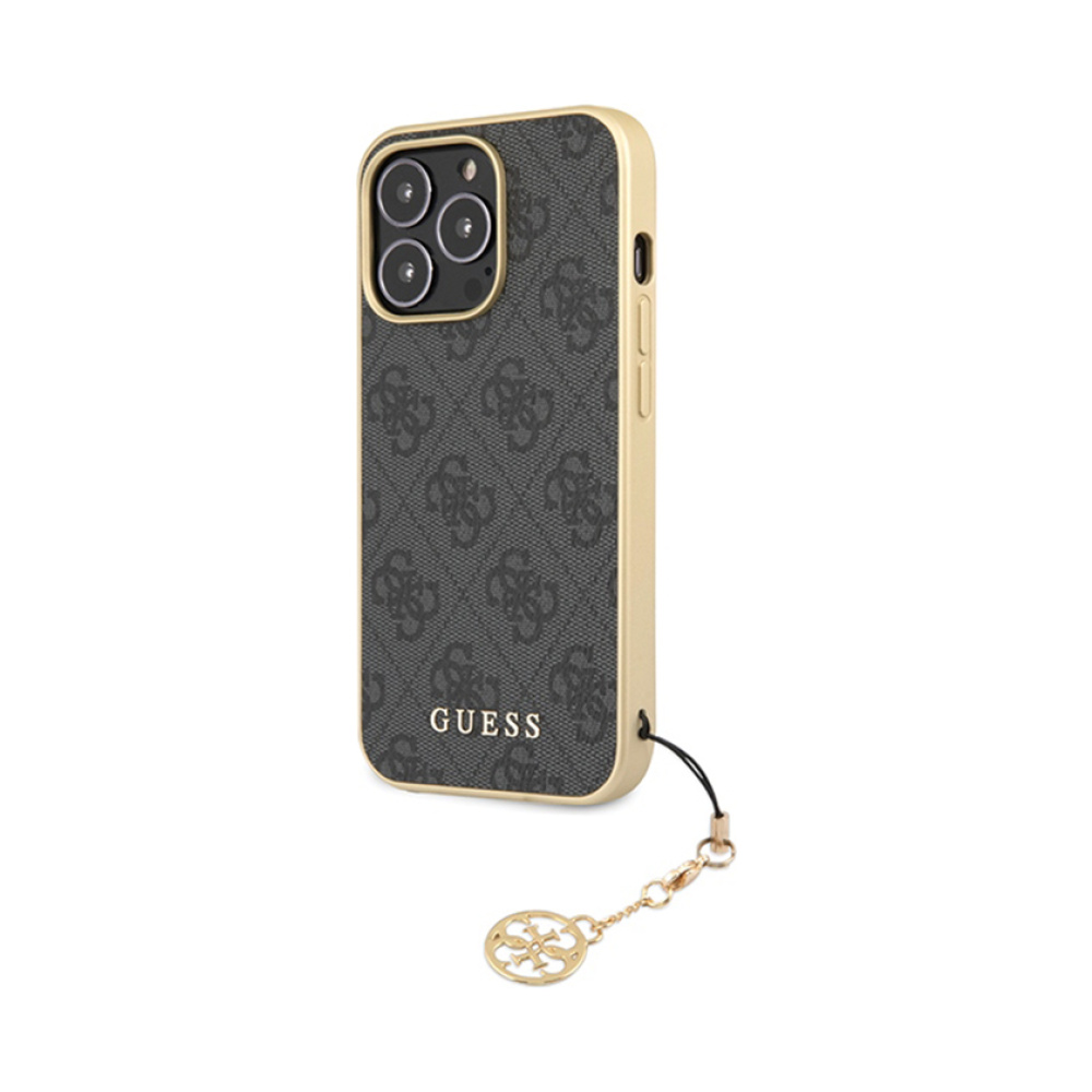 Coque iPhone 14 Pro Guess 4G Charms Collection grise — visuel 2