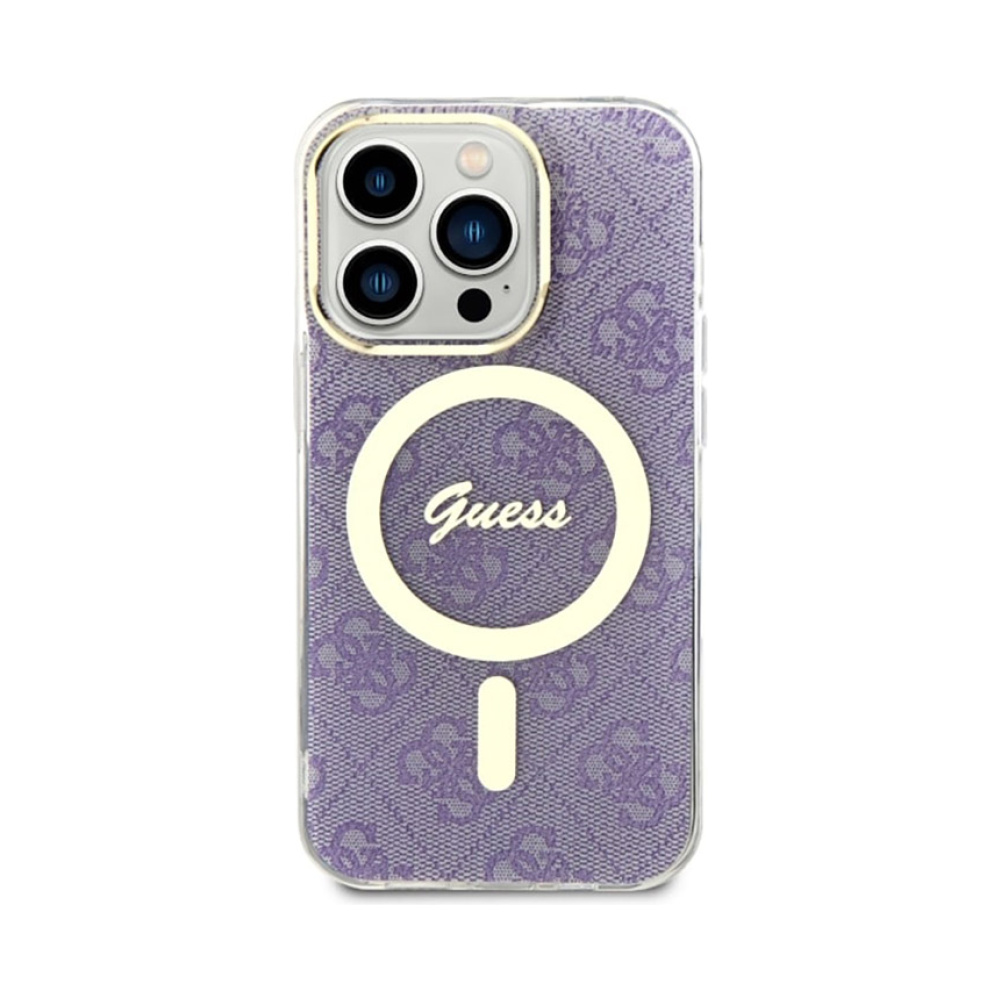 Coque iPhone 14 Pro Guess 4G MagSafe violette — visuel 3