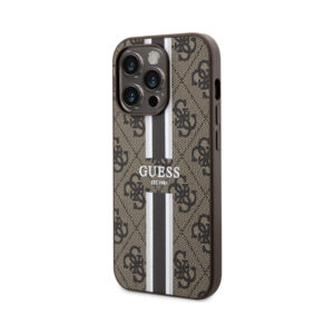 Coque iPhone 14 Pro Guess 4G Printed Stripes MagSafe brune — visuel 2