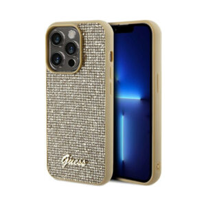 Coque iPhone 14 Pro Guess Disco Metal Script dorée