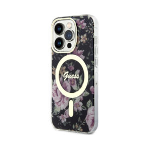 Coque iPhone 14 Pro Guess Flower MagSafe noire — visuel 2