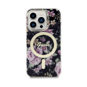 Coque iPhone 14 Pro Guess Flower MagSafe noire — visuel 3