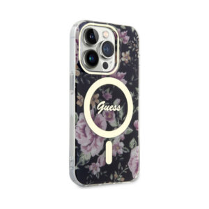 Coque iPhone 14 Pro Guess Flower MagSafe noire — visuel 4