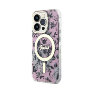 Coque iPhone 14 Pro Guess Flower MagSafe rose — visuel 2