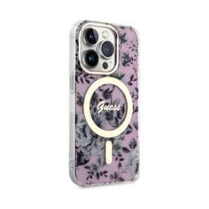 Coque iPhone 14 Pro Guess Flower MagSafe rose — visuel 4